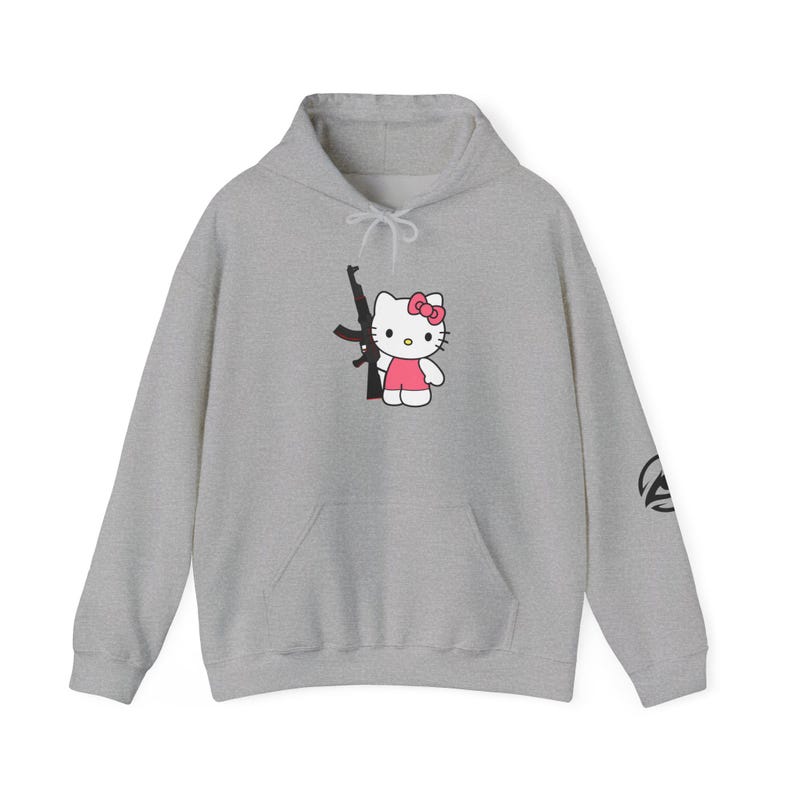 Hello Kitty with Rifle Hoodie | Cute Character Graphic Pullover image 3