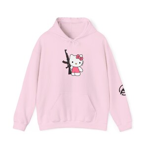 Hello Kitty with Rifle Hoodie | Cute Character Graphic Pullover image 9