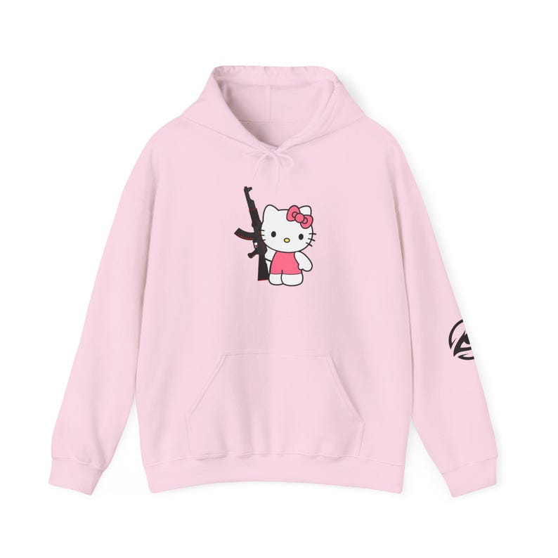 Hello Kitty with Rifle Hoodie | Cute Character Graphic Pullover image 9