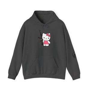 Hello Kitty with Rifle Hoodie | Cute Character Graphic Pullover image 5
