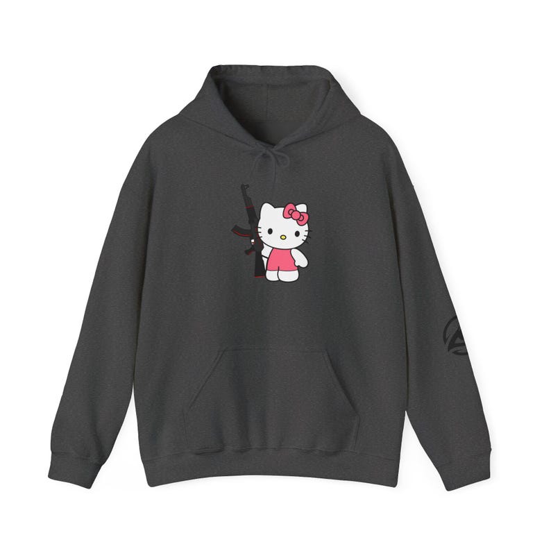 Hello Kitty with Rifle Hoodie | Cute Character Graphic Pullover image 5