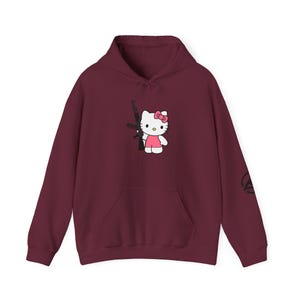 Hello Kitty with Rifle Hoodie | Cute Character Graphic Pullover image 4