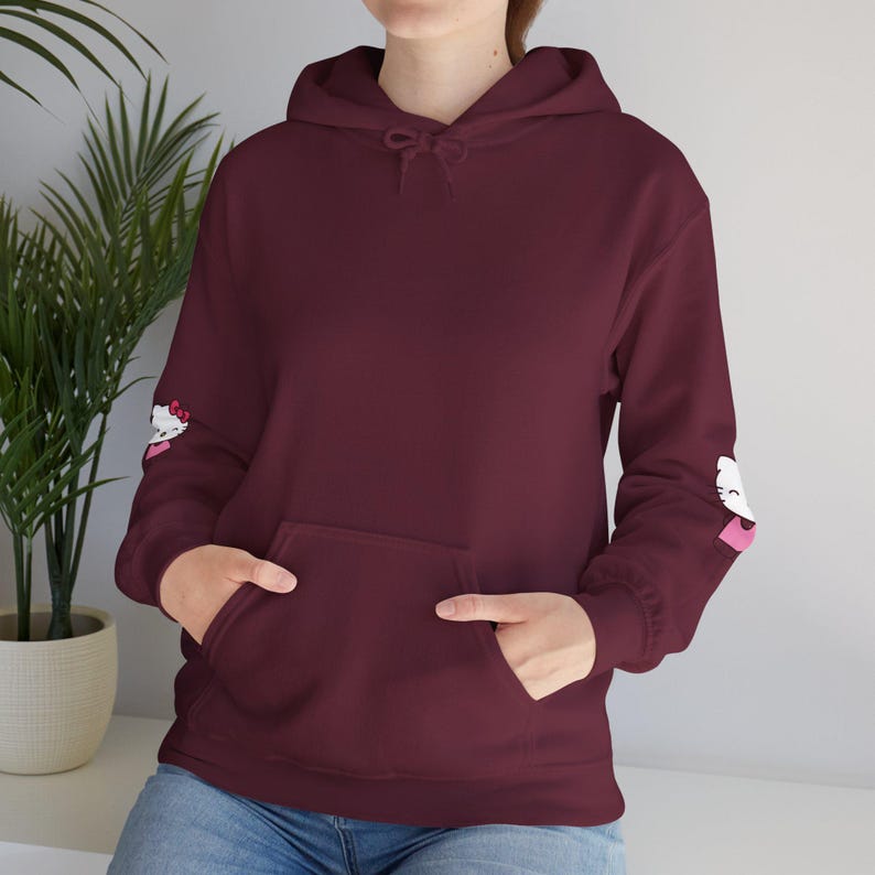 Hello Kitty Face Hoodie | Cute Character Pullover, Pink Bow Sleeves image 14