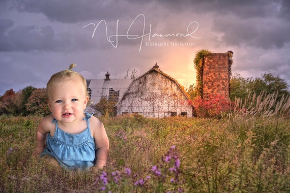 Barn Layered PSD Background AND JPEG Fall Background Baby - Etsy