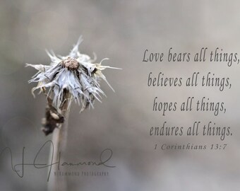 1 Corinthians 13 print Christian Prints Love Bears All Things Digital Print 1 Corinthians 13 Bible verse art 1 Corinthians 13:7 scripture