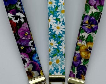 Garden Floral Wristlet Key Fob Set of 3 Handmade Cotton Keychains
