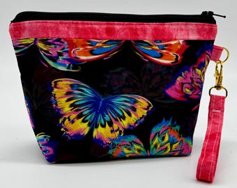 Colorful Butterfly Wristlet Zipper Pouch Makeup Bag Purse Organizer Gift