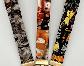 Orange Black Cat Wristlet Key Fob Set of 3 Handmade Keychains