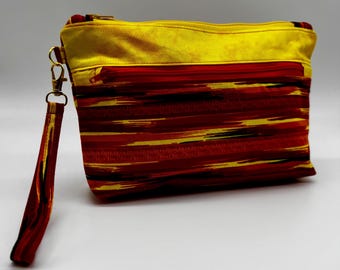 Orange Yellow Wristlet Zipper Pouch Makeup Bag Purse Organizer Gift