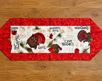 Handmade Thanksgiving Table Runner: Turkeys, Leaves, "Give Thanks" – Autumn Farmhouse Decor
