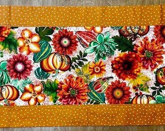 Handmade Fall Table Runner Autumn Floral Gourd Decor Farmhouse Kitchen Table Topper Harvest Polka Dot Gift for Her Housewarming Gift
