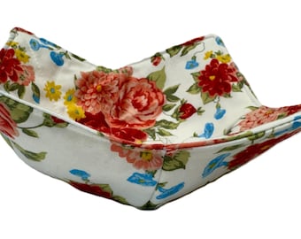 Floral Bowl Cozy – Microwave Safe Soup Bowl Holder – Cotton Fabric Handmade
