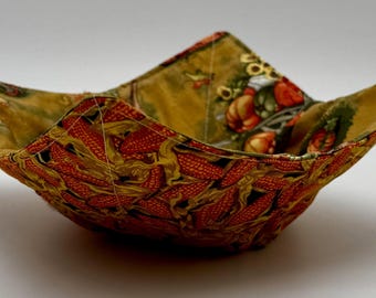 Autumn Harvest Reversible Bowl Cozy – Microwave Safe Cotton Bowl Holder