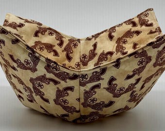 Western Pistol Bowl Cozy – Microwave Safe Soup Bowl Holder – Cotton Fabric Handmade
