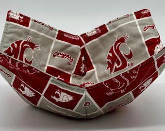 Washington State Cougars Bowl Cozy – NCAA Microwave Safe Soup Bowl Holder – Cotton Fabric Handmade