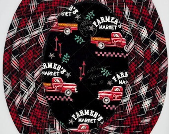 Red Truck Farmers Market Oval Trivet, Farmhouse Kitchen Table Topper