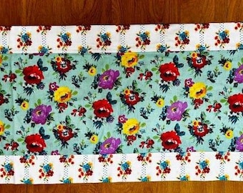 Handmade Floral Table Runner Sage Green Cottage Decor Farmhouse Kitchen Table Topper Colorful Vintage Gift for Her Housewarming Gift