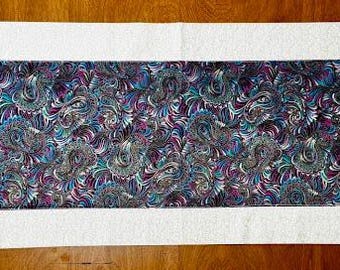 Handmade Jewel Tone Table Runner Abstract Swirl Decor Modern Farmhouse Kitchen Table Topper White Border Gift for Her Housewarming Gift