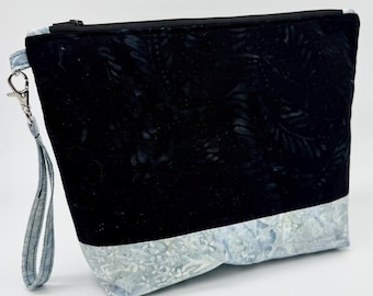 Large Blue Wristlet Zipper Pouch Makeup Bag Travel Organizer Gift