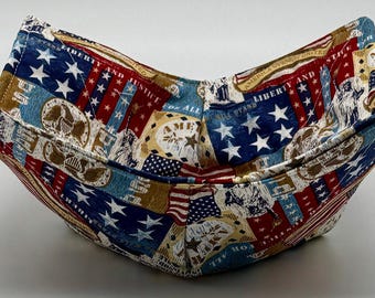 Patriotic USA Bowl Cozy – Microwave Safe Soup Bowl Holder – Cotton Fabric Handmade