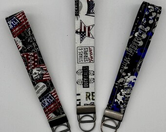 Patriotic Heroes Wristlet Key Fob Set of 3 Handmade Cotton Keychains
