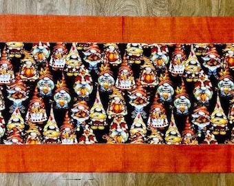 Handmade Gnome Table Runner Fall Harvest Decor Orange Farmhouse Kitchen Table Topper Autumn Whimsical Gift for Her Housewarming Gift