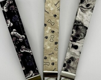 Dog Wristlet Key Fob Set of 3 Handmade Cotton Keychains