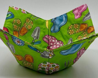 Garden Clogs Bowl Cozy – Microwave Safe Soup Bowl Holder – Cotton Fabric Handmade