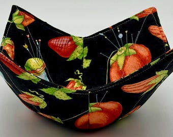 Sewing Print Bowl Cozy – Microwave Safe Soup Bowl Holder – Cotton Fabric Handmade