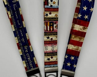 Americana Wristlet Key Fob Set of 3 Handmade Cotton Keychains