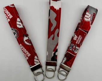 Wisconsin Badgers Wristlet Key Fob Set of 3 Handmade Cotton Keychains