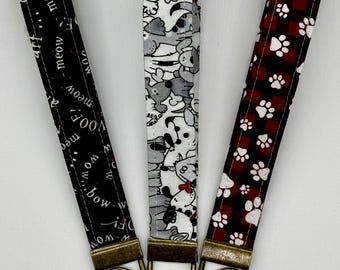 Cat and Dog Wristlet Key Fob Set of 3 Handmade Cotton Keychains