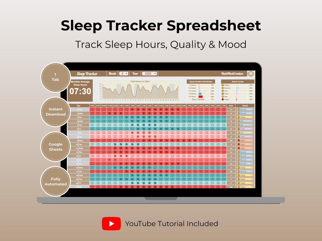 Sleep Tracker Spreadsheet Google Sheets | Sleep and Mood Tracker ...