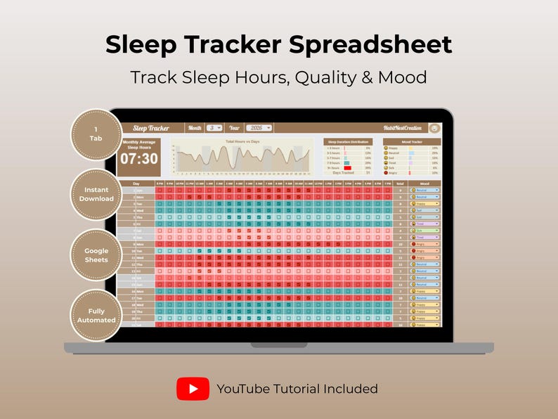 Sleep Tracker Spreadsheet Google Sheets | Sleep and Mood Tracker ...
