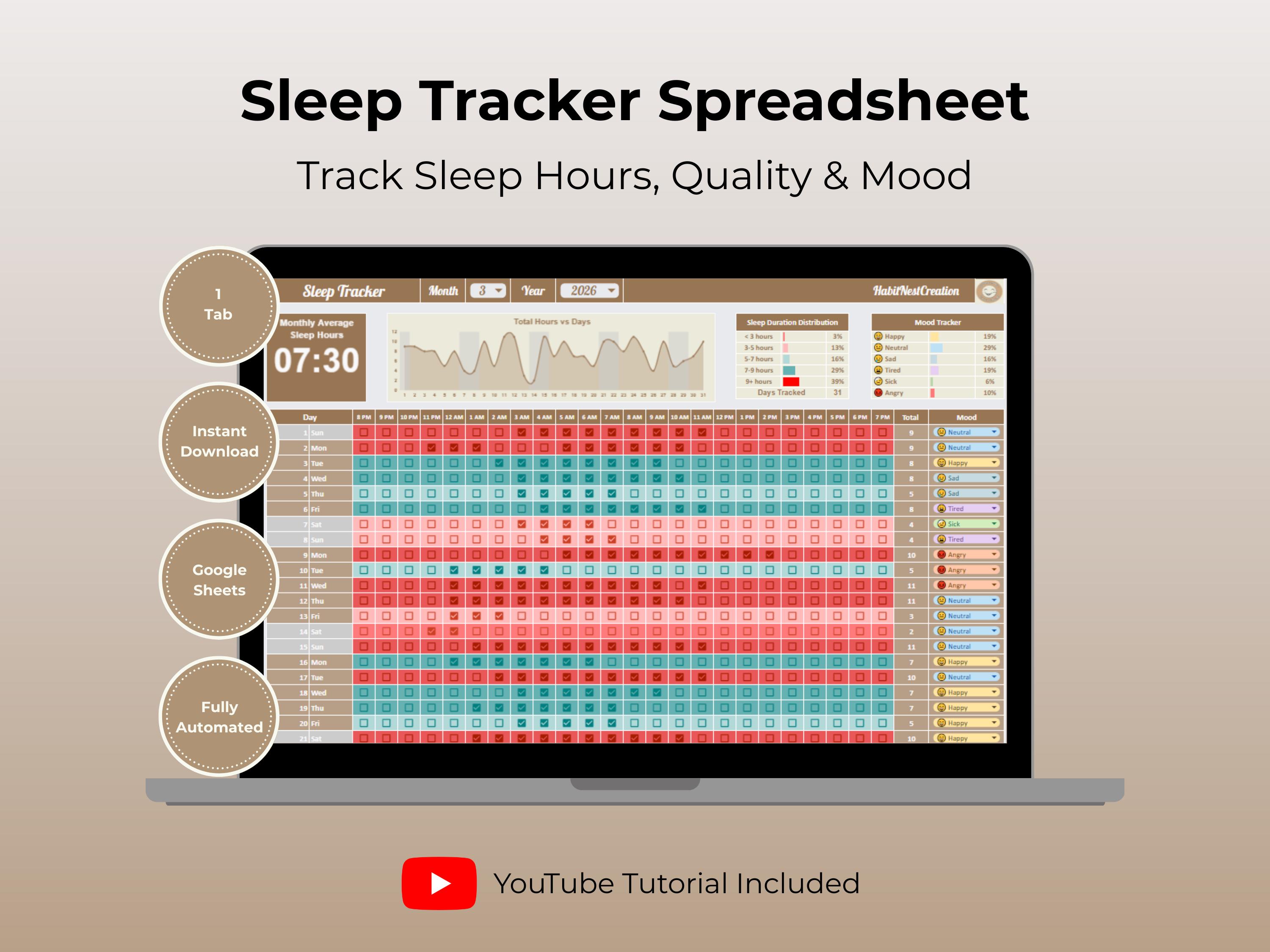 Sleep Tracker Spreadsheet Google Sheets | Sleep and Mood Tracker ...