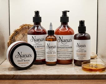 Kit nutritivo para el cuidado del cabello de Nana: Sin sulfatos, para todo tipo de cabello, con extractos botánicos.