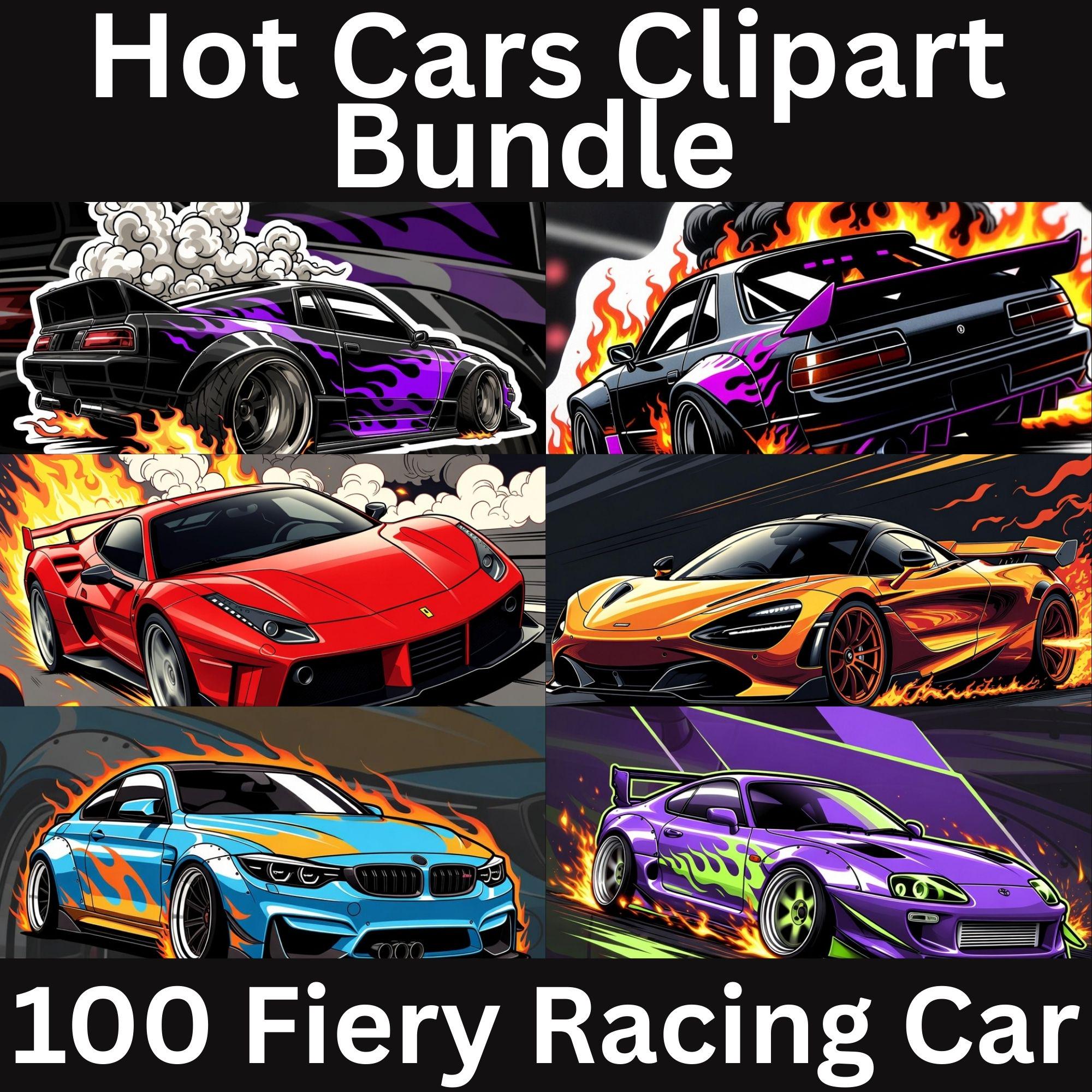 Fiery Racing Flames Fiery Racing Car Clipart Bundle – 100 Flame Car Graphics (digital ...
