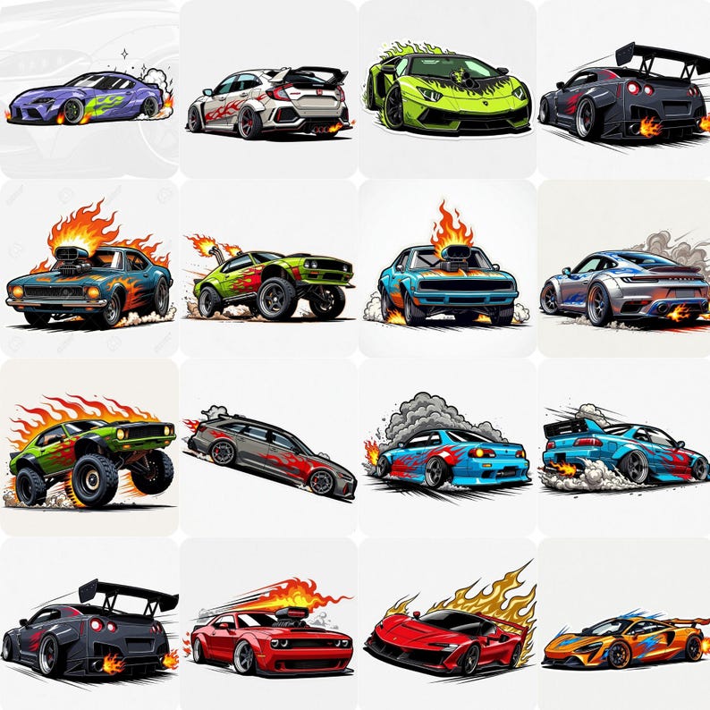 Fiery Racing Flames Fiery Racing Car Clipart Bundle – 100 Flame Car Graphics (digital ...