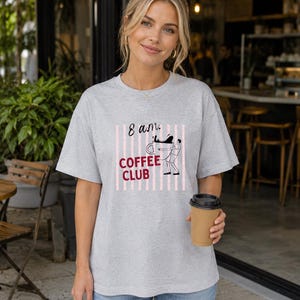 Coffee Club Shirt, Coffee Lover Gift, 8am Morning Club, Iced Coffee Tee, Breakfast, Drinking Coffee, Morning Shirt, Stripes, Coffee To Go