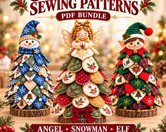 Christmas Tree Sewing Pattern Bundle: Angel, Snowman & Elf | 3 Quilted Designs, PDF Download