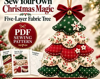 Fabric Christmas Tree Sewing Pattern PDF, Five-Layer Ornament with A4 Templates