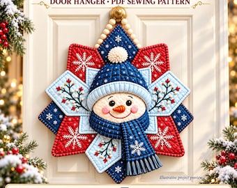 Snowman Door Hanger Sewing Pattern PDF, Quilted Christmas Decoration Tutorial