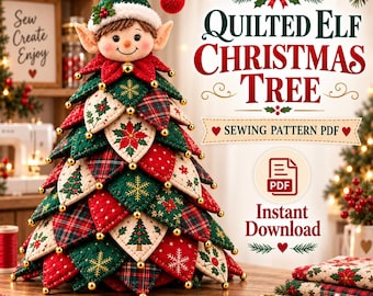 Quilted Elf Christmas Tree Sewing Pattern PDF, Festive Fabric Tree Tutorial (Instant Download)