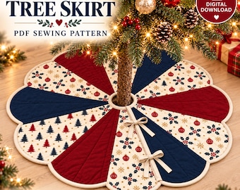 Christmas Tree Skirt Sewing Pattern PDF, Quilted Scalloped Patchwork Guide