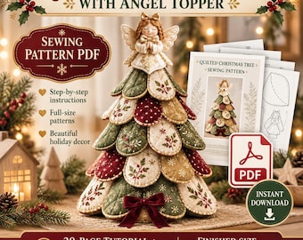 Quilted Christmas Tree Sewing Pattern PDF, Angel Topper Table Decor (A4 Printable)