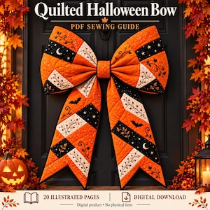 Guide de couture PDF pour nœud papillon matelassé d'Halloween, tutoriel pour suspension de porte patchwork