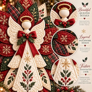 Christmas Angel Door Hanger Sewing Pattern PDF, Quilted Poinsettia Wreath, A4 Printable Templates