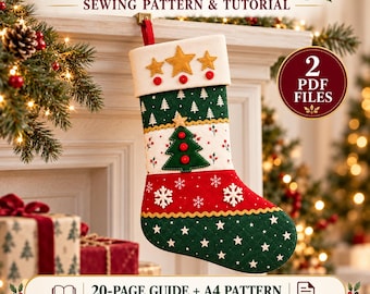 Christmas Stocking Sewing Pattern PDF, Patchwork Holiday Stocking Tutorial
