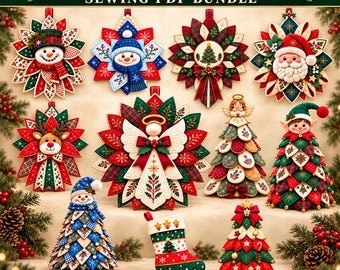 Christmas Sewing Pattern Bundle: 11 PDF Designs for Quilted Door Hangers, Fabric Trees & Stocking