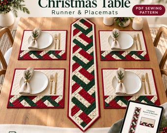 Christmas Table Runner & Placemat PDF Sewing Pattern, Braided Patchwork Set